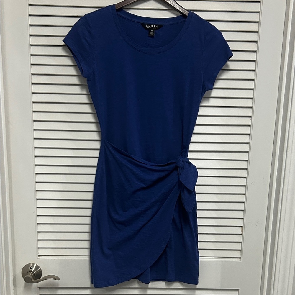 Lauren Ralph Lauren Royal Blue Women's Faux Wrap Dress with short sleeves